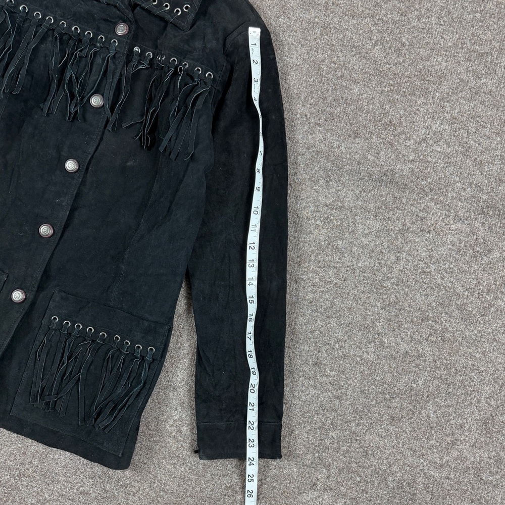 Vintage Excelled Collection Black Suede Leather Western Fringe Jacket Women’s XS - Picture 10 of 13